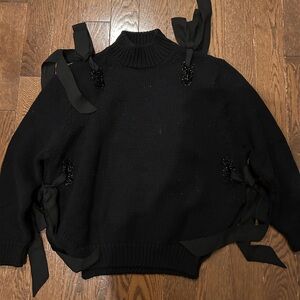 Simone Rocha Black Turtleneck Sweater with Ribbon Accents